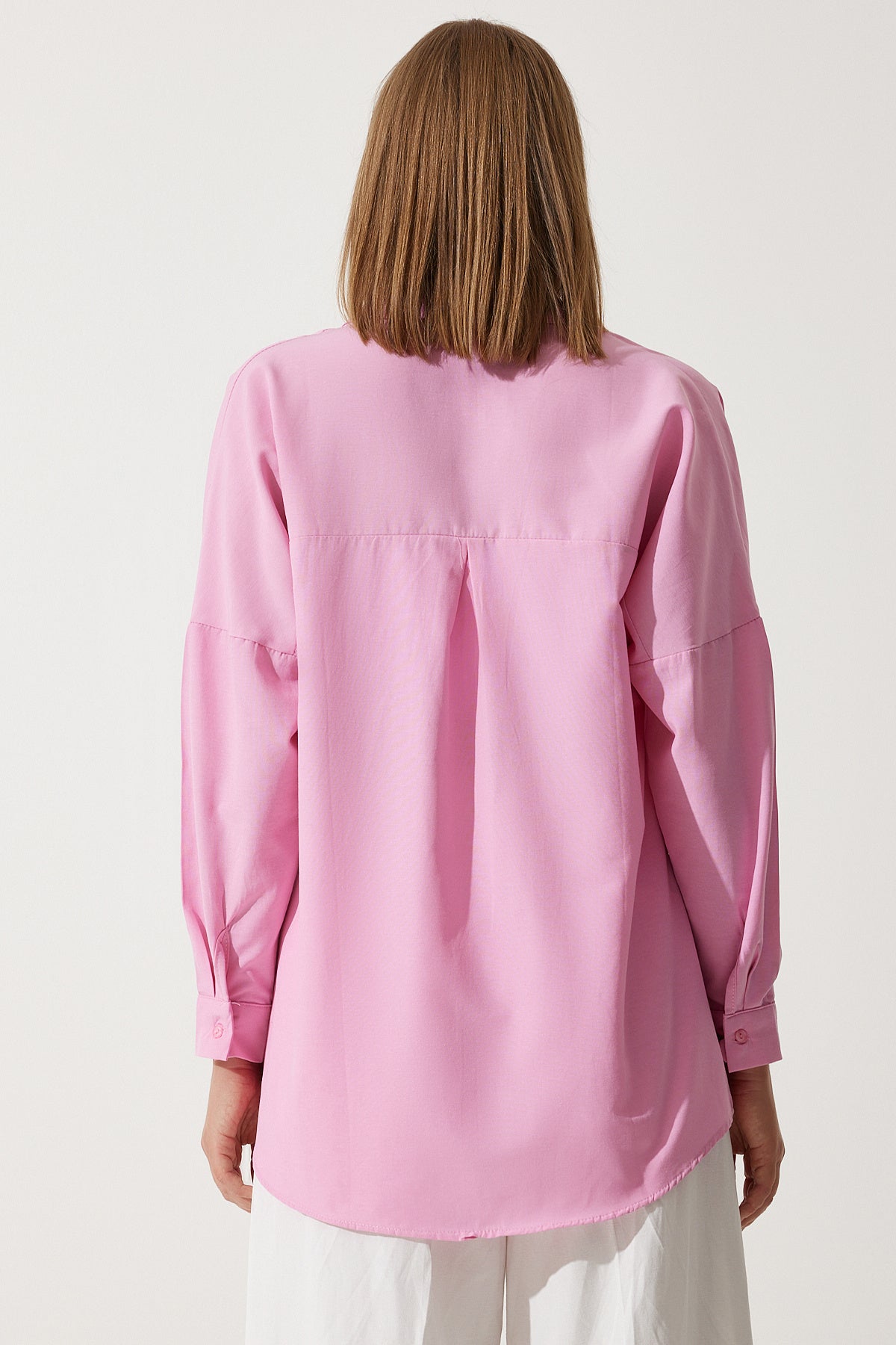 Pembe Oversize Uzun Basic Gömlek  DD00842