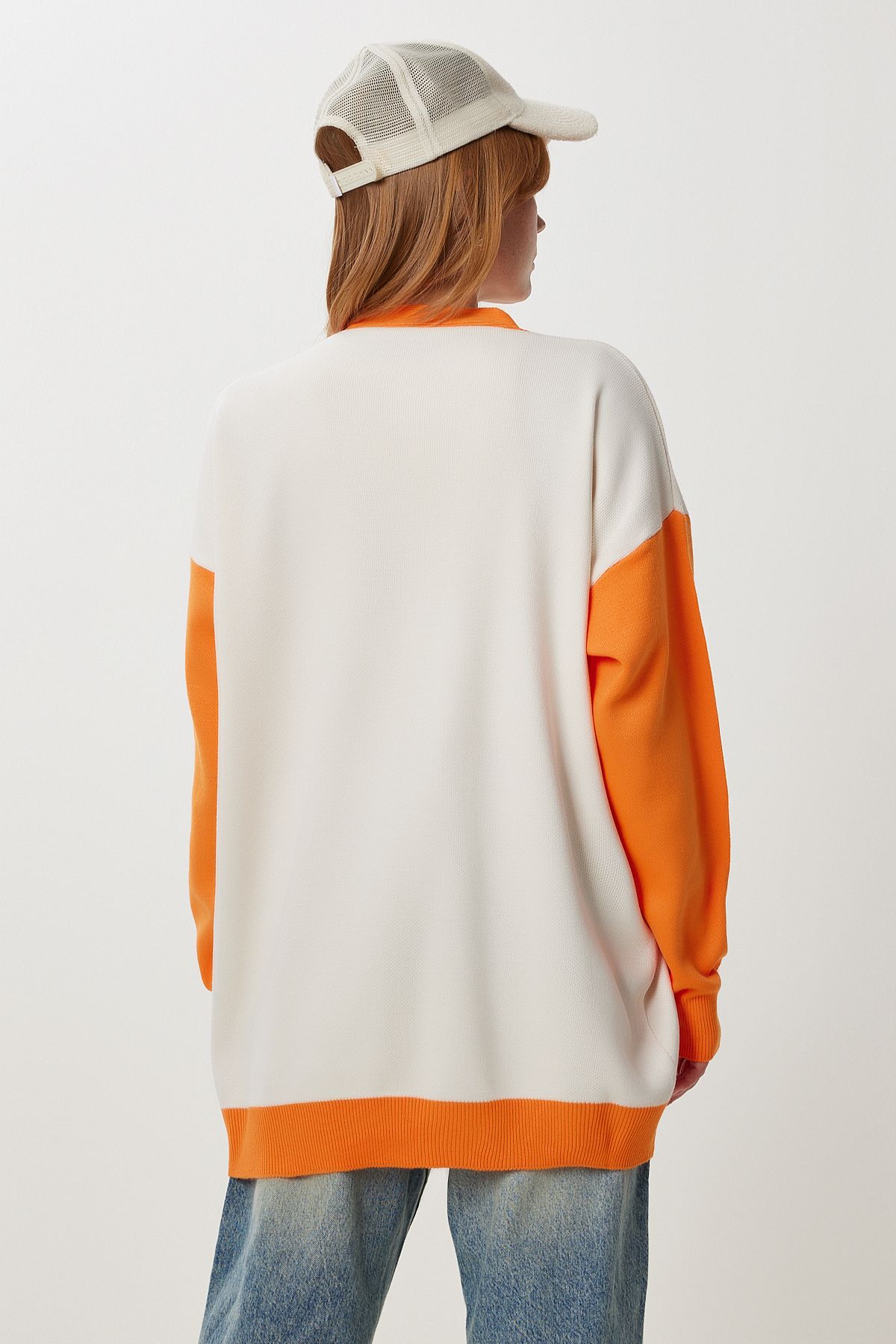 Oranj Kemik Oversize Kontrast Renkli Triko Hırka YY00262
