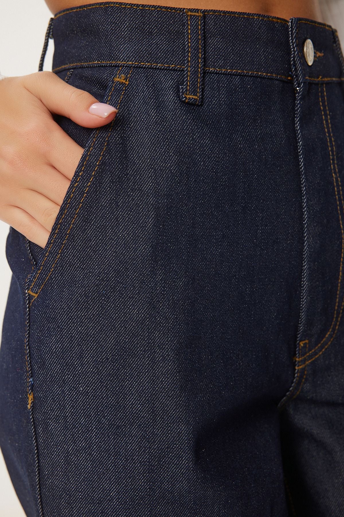 Koyu Mavi Yüksek Bel Geniş Paça Jean FN03442