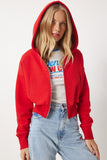 Kırmızı Kapüşonlu Şardonlu Fermuarlı Sweatshirt OW00051