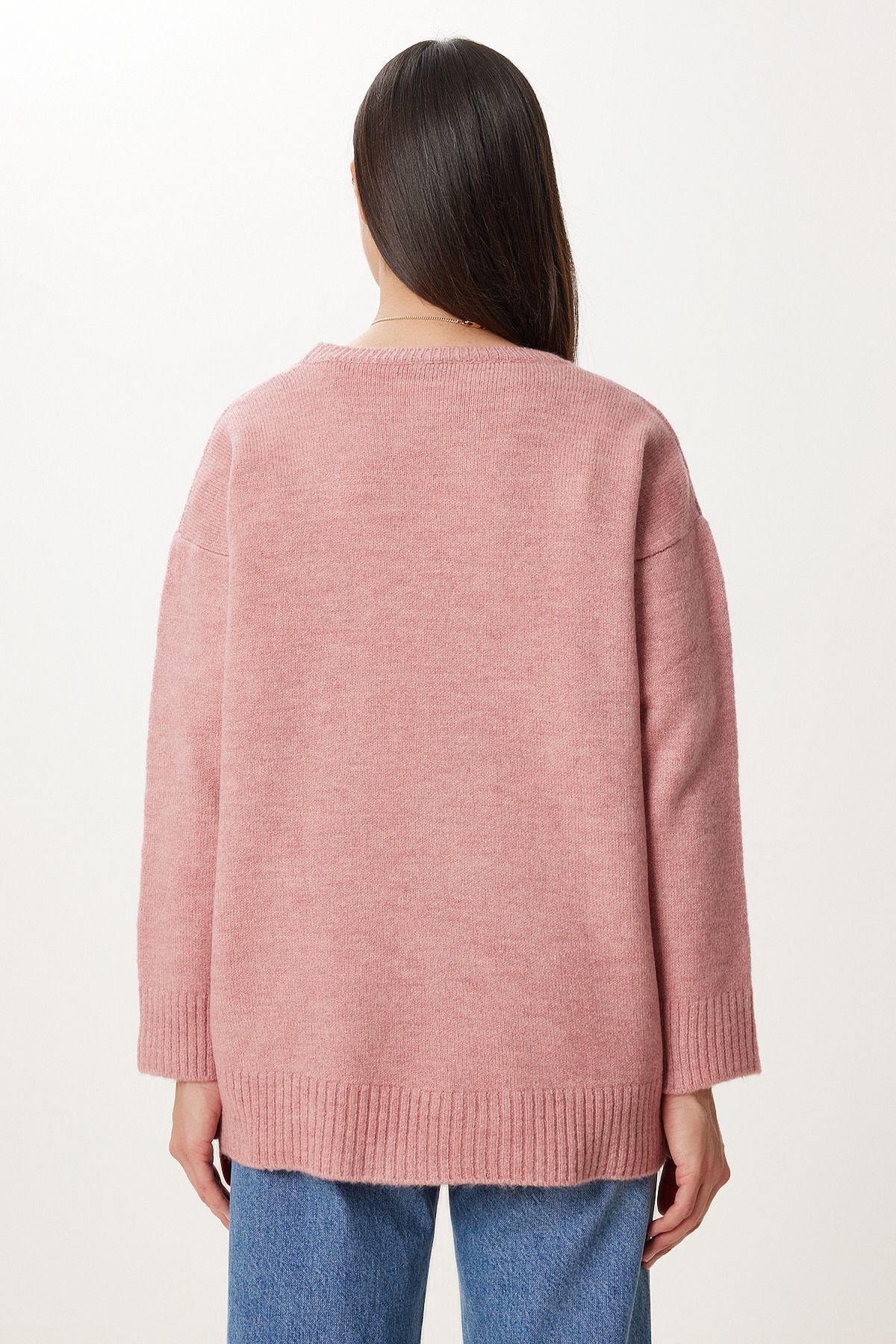 Orta Pembe Oversize Triko Kazak PN00054