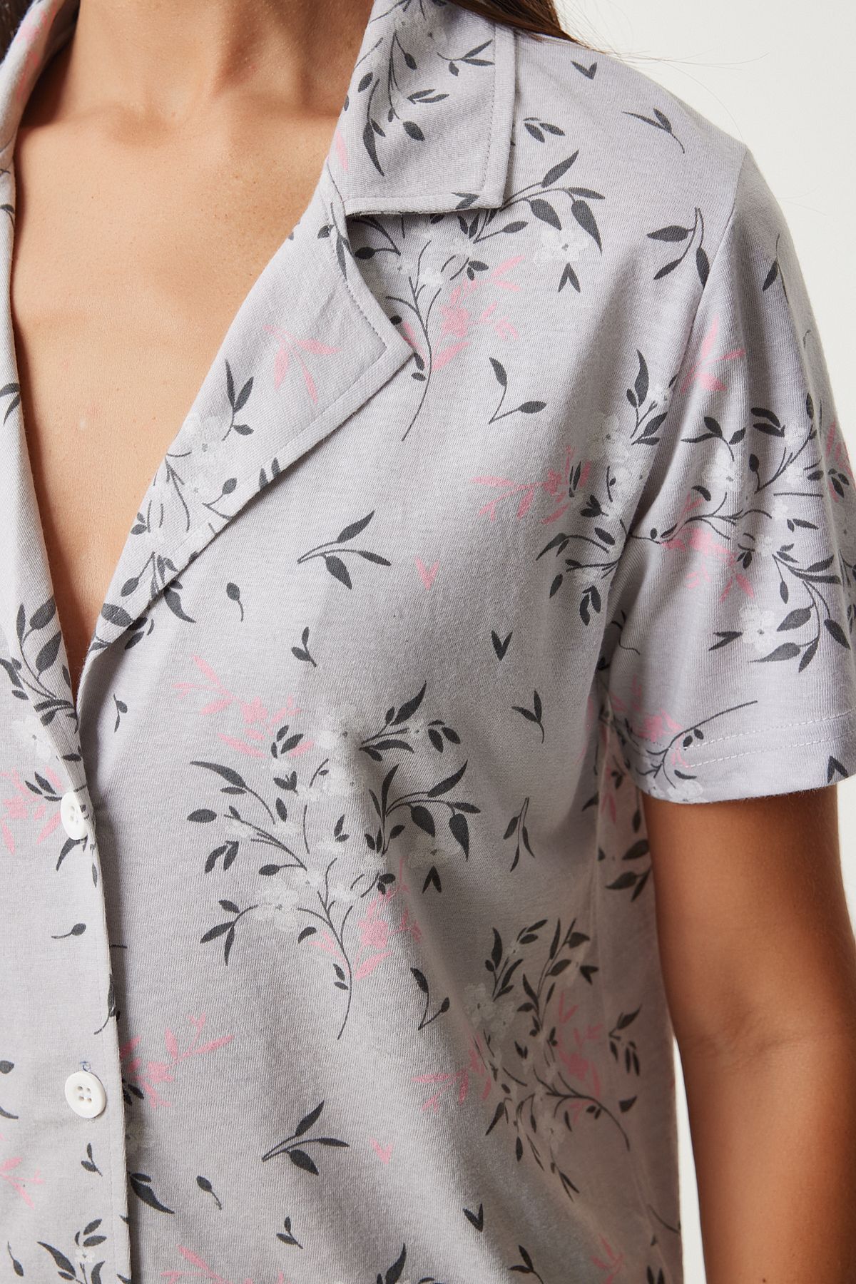 Gri Desenli Gömlek Pantolon Pijama Takımı EC00043