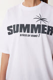 Ekru Baskılı Oversize Rahat Örme T-Shirt US01001