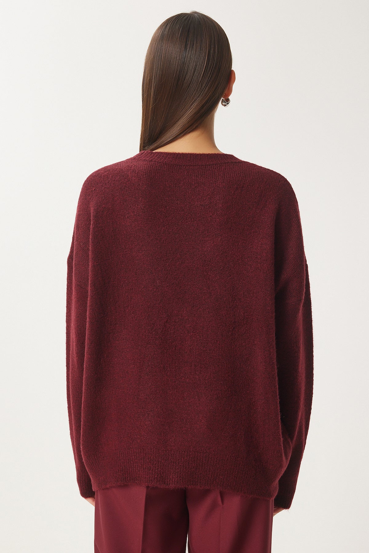 Bordo Çiçek Detaylı Triko Kazak PF00103