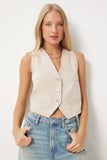 Bej V Yaka Crop Denim Yelek YL00002