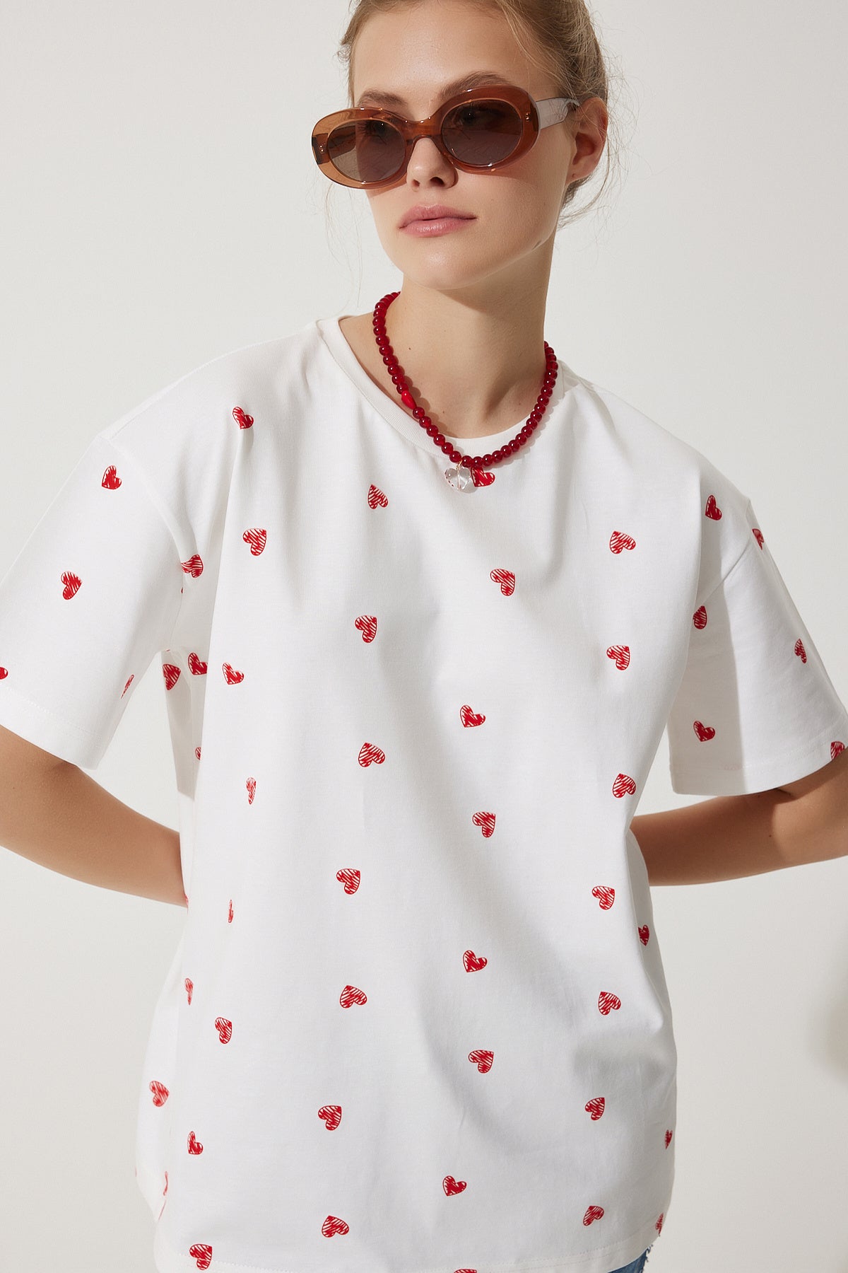 Beyaz Kalpli %100 Pamuk Oversize Uzun Örme T-Shirt NJ00148