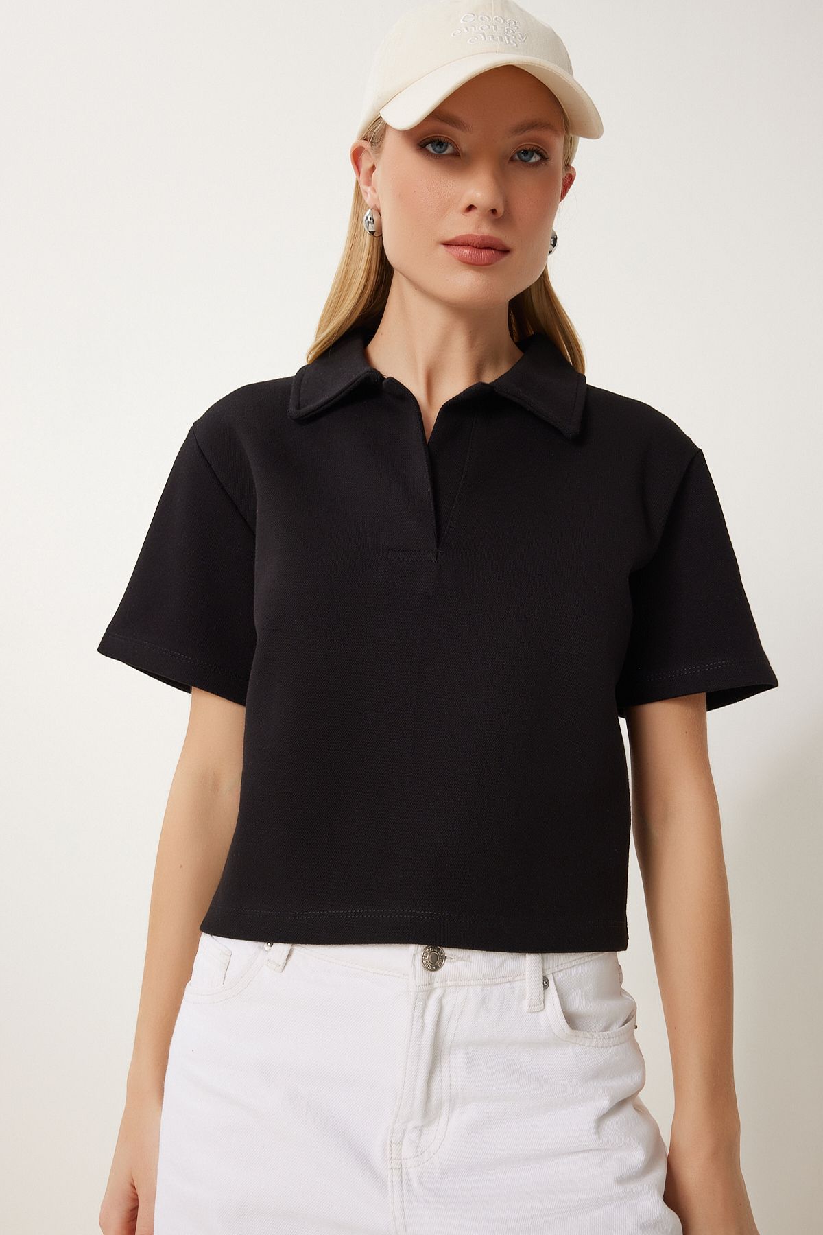 Siyah Polo Yaka Pike Örme T-Shirt DP00254
