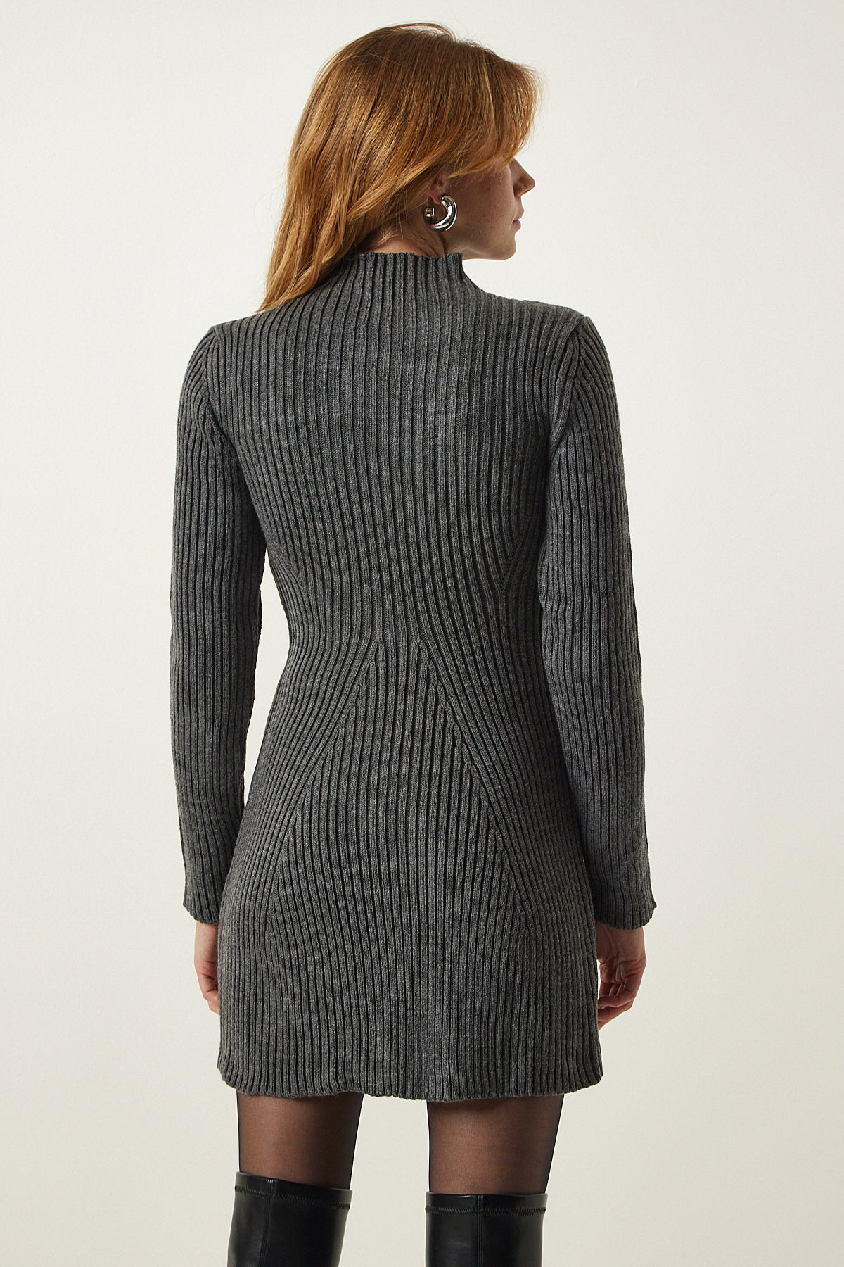 Gri Fitilli Çan Triko Elbise PF00052