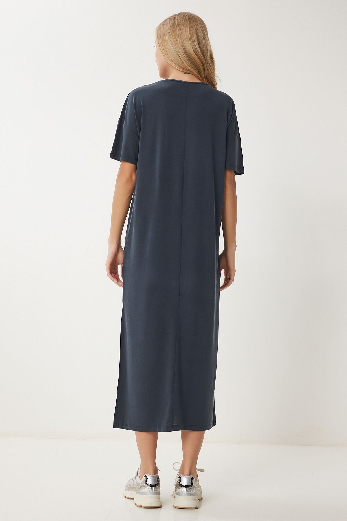 Antrasit Oversize Basic Yazlık Örme Elbise UB00299