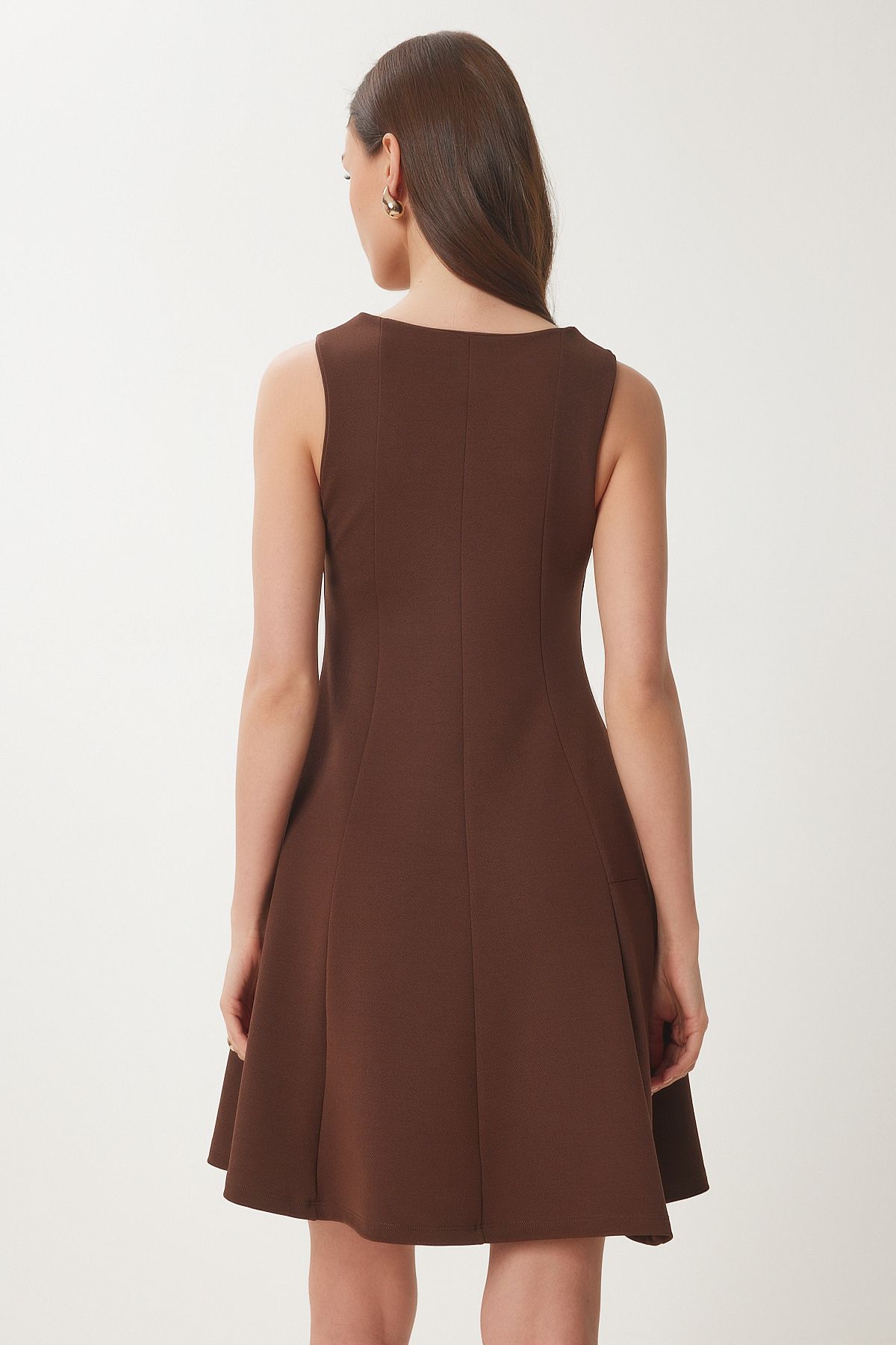 Kahverengi Volanlı Mini Örme Elbise ZV00296