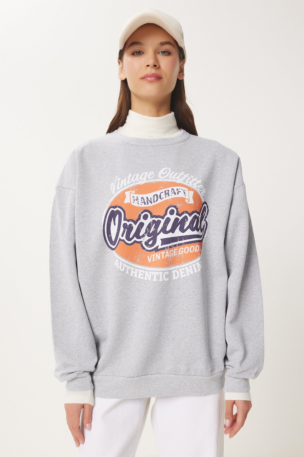 Gri Baskılı Şardonlu Sweatshirt DZ00003