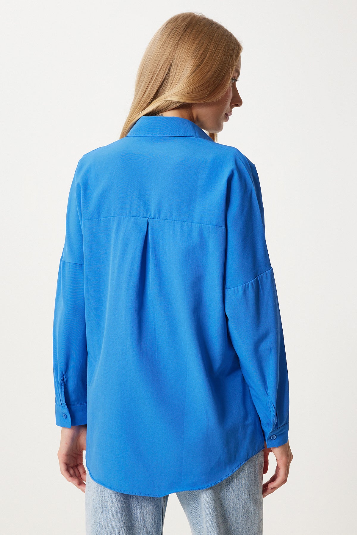 Canlı Mavi Oversize Uzun Basic Gömlek DD00842