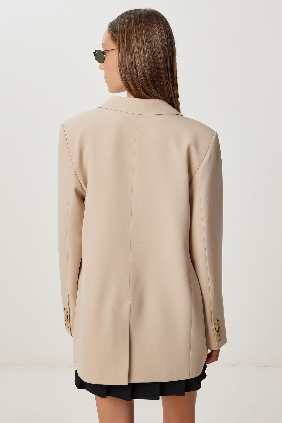 Koyu Krem Vatkalı Oversize Dokuma Ceket KT00028