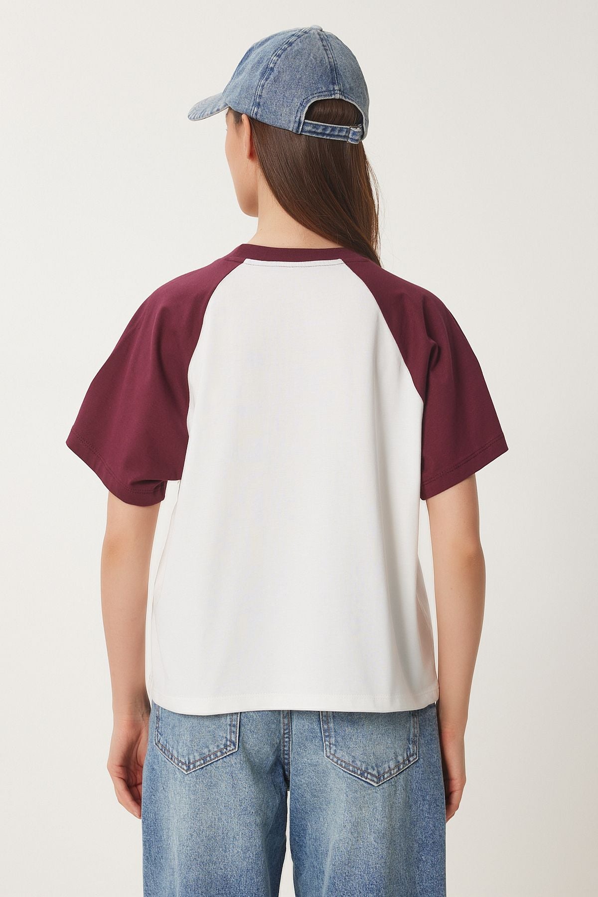Bordo Kemik Ayıcık Baskılı Pamuklu Örme T-Shirt CR00477