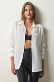 Beyaz Oversize Keten Ayrobin Gömlek DD01222