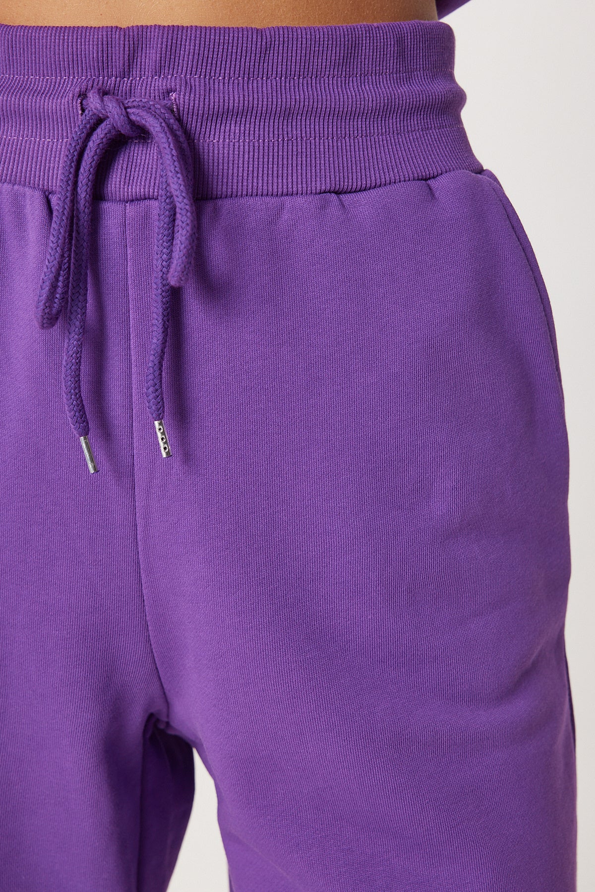 Mor Kapüşonlu Sweatshirt Jogger Oversize Örme Eşofman Takımı PYS0027