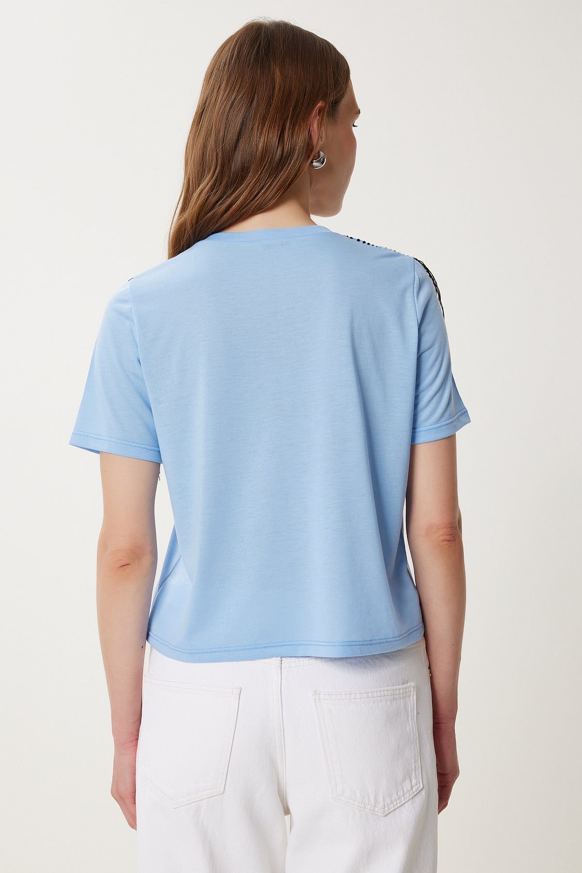 Mavi Kontrast Dikiş Detaylı Örme T-Shirt TP00087