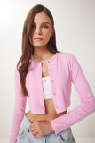 Pembe Çilek Örme Crop Bolero Hırka UB00384