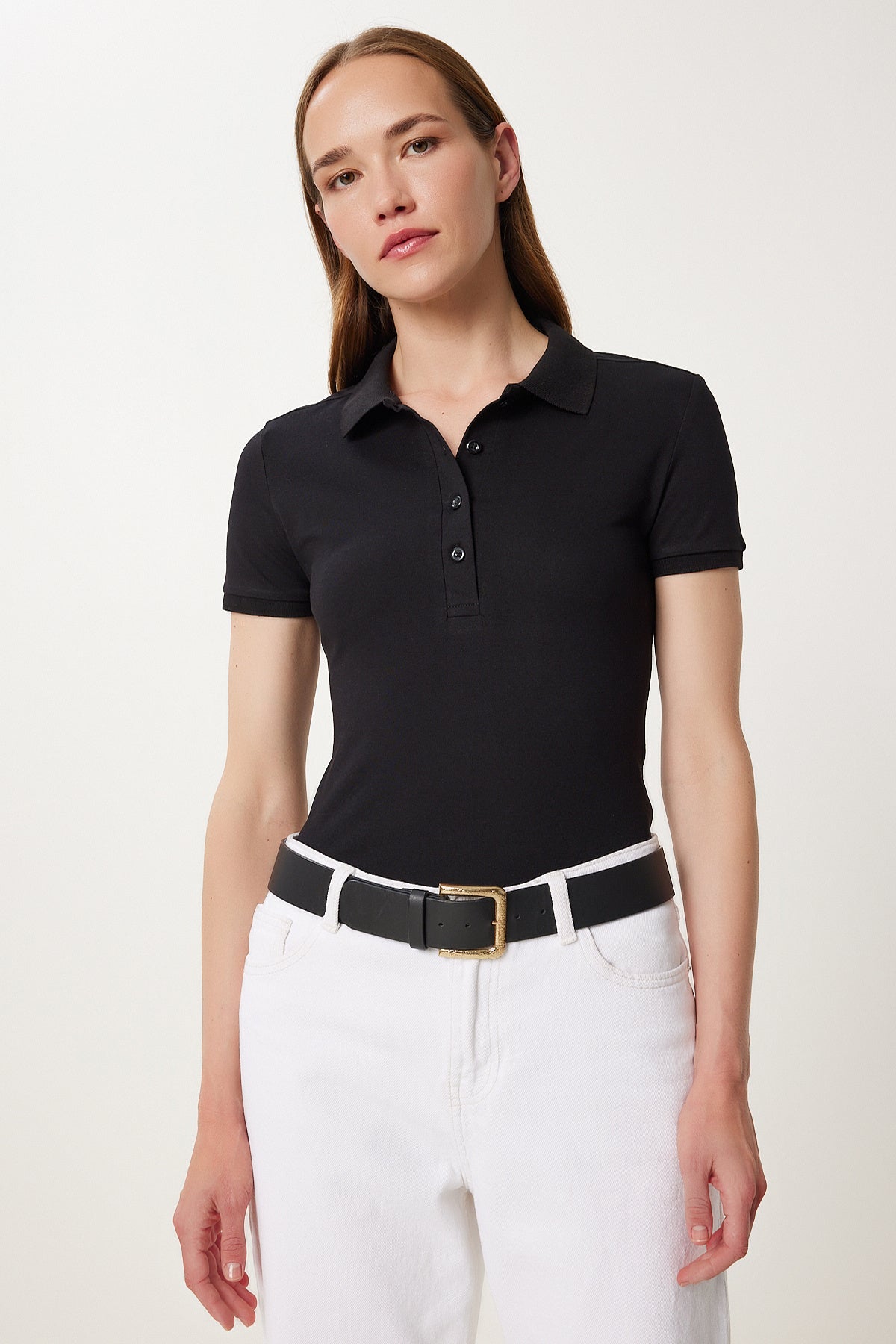 Siyah Polo Yaka Örme T-Shirt FK00039