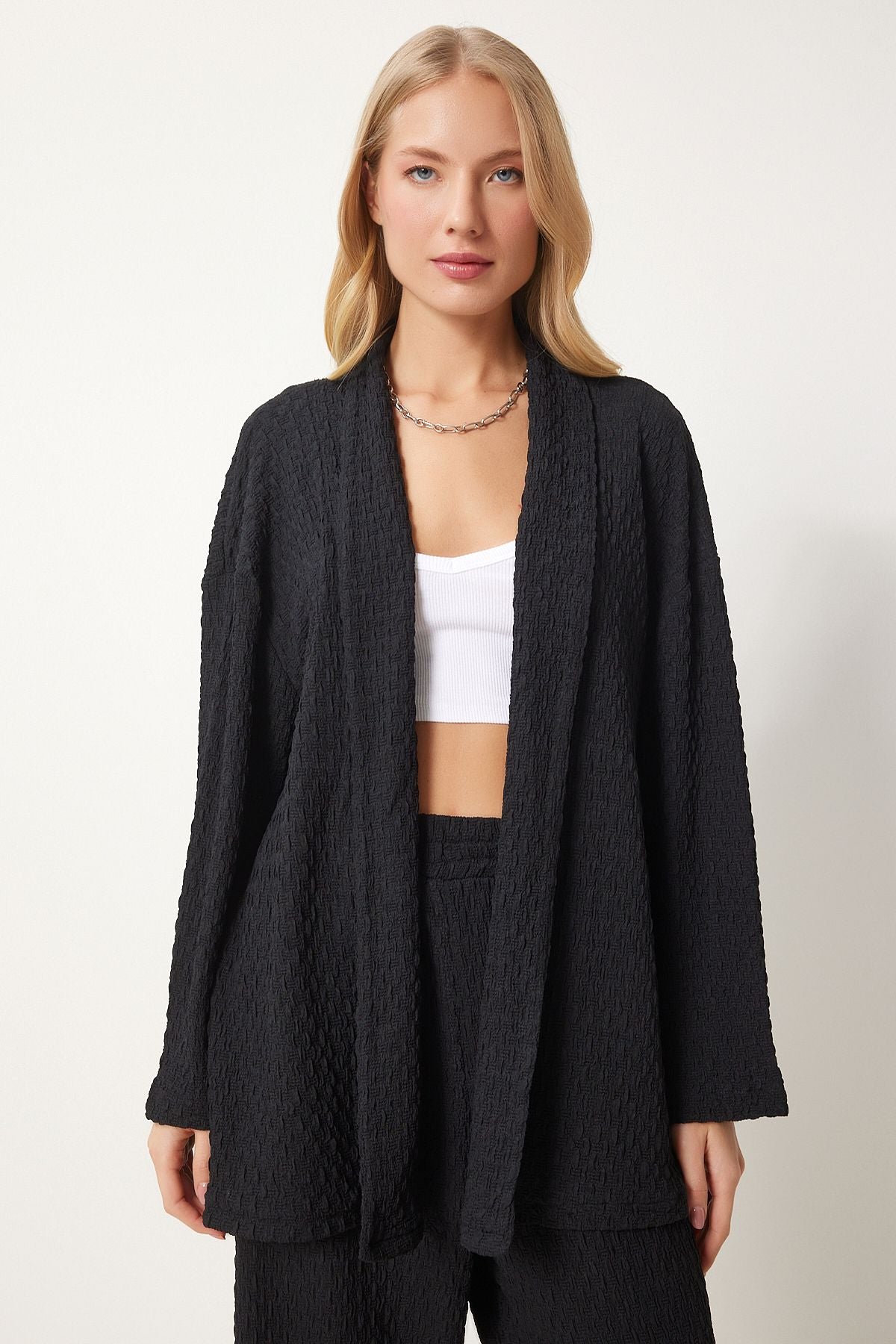 Siyah Dokulu Örme Kimono Pantolon Takım RG00046