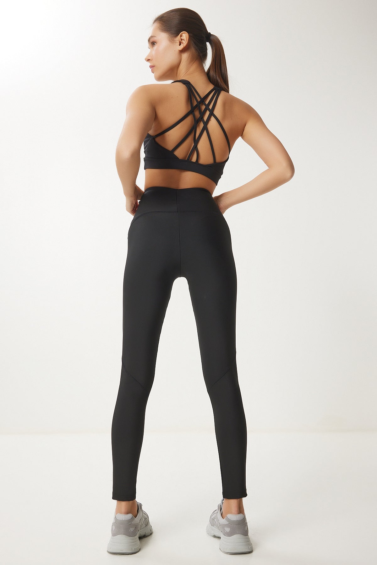 Siyah Toparlayıcı Örme Spor Tayt VX00006