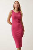 Pembe Halter Yaka Fitilli Saran Örme Elbise PG00092