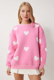 Pembe Kalpli Dokulu Şardonlu Örme Sweatshirt MP00030