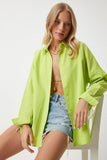 Fıstık Yeşili Oversize Uzun Basic Gömlek MX00167