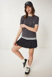 Antrasit Ayıcık İşlemeli Pamuklu Örme T-Shirt CR00455