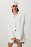 Ekru Vatkalı Oversize Dokuma Ceket KT00028
