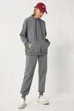 Antrasit Kapüşonlu Sweatshirt Jogger Oversize Örme Eşofman Takımı PYS0027