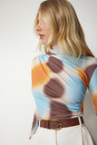 Oranj Mavi Drapeli Dik Yaka Sandy Bluz FF00138