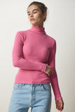 Pembe Balıkçı Yaka Fitilli Örme Bluz HJ00008