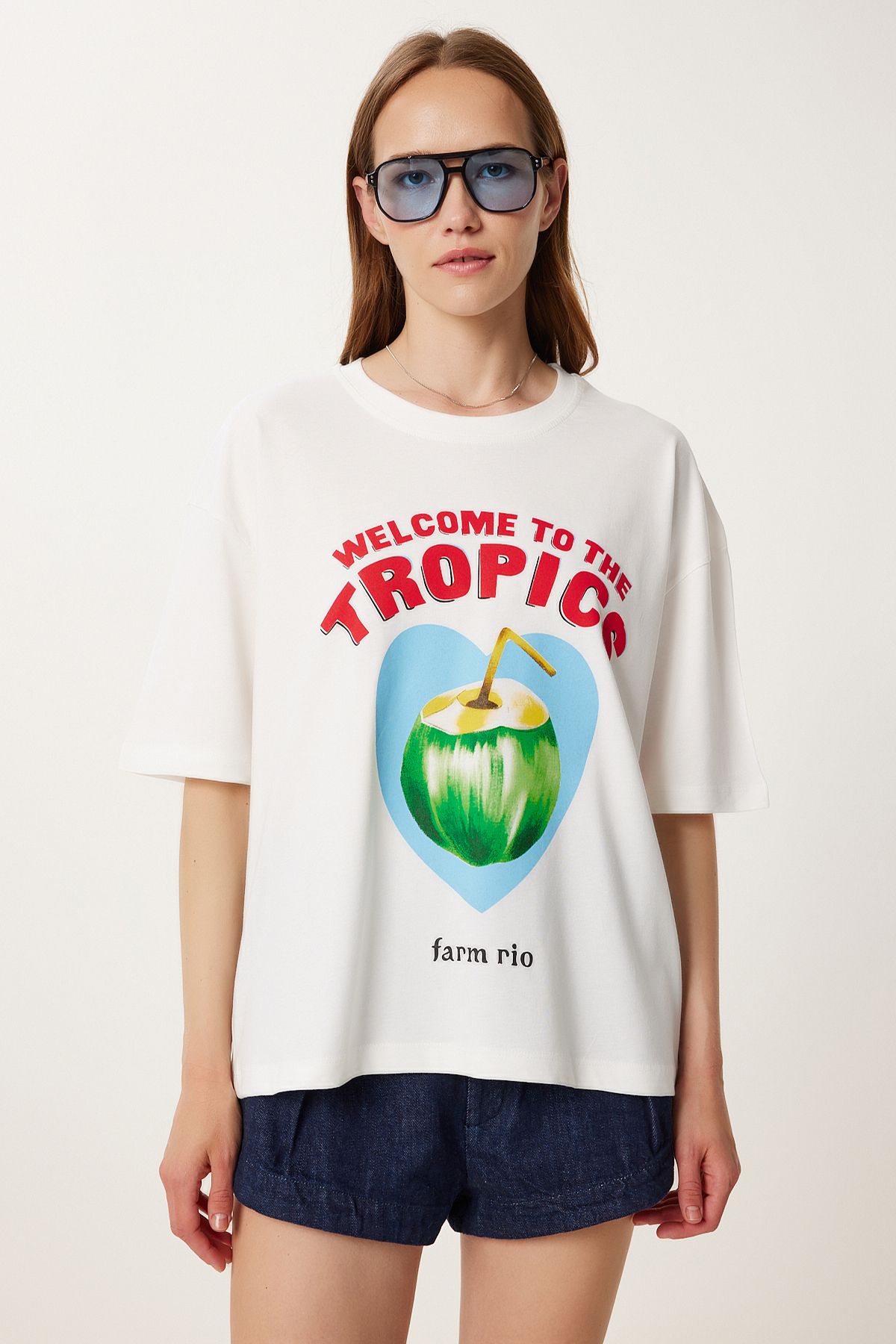 Ekru Baskılı Pamuklu Örme T-Shirt YY00239