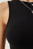 Siyah Halter Yaka Crop Örme Bluz OW00039