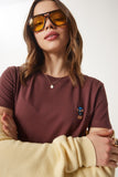 Kahverengi Ayıcık İşlemeli Pamuklu Örme T-Shirt CR00455