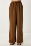 Kahverengi Geniş Paça Keten Pantolon DP00261
