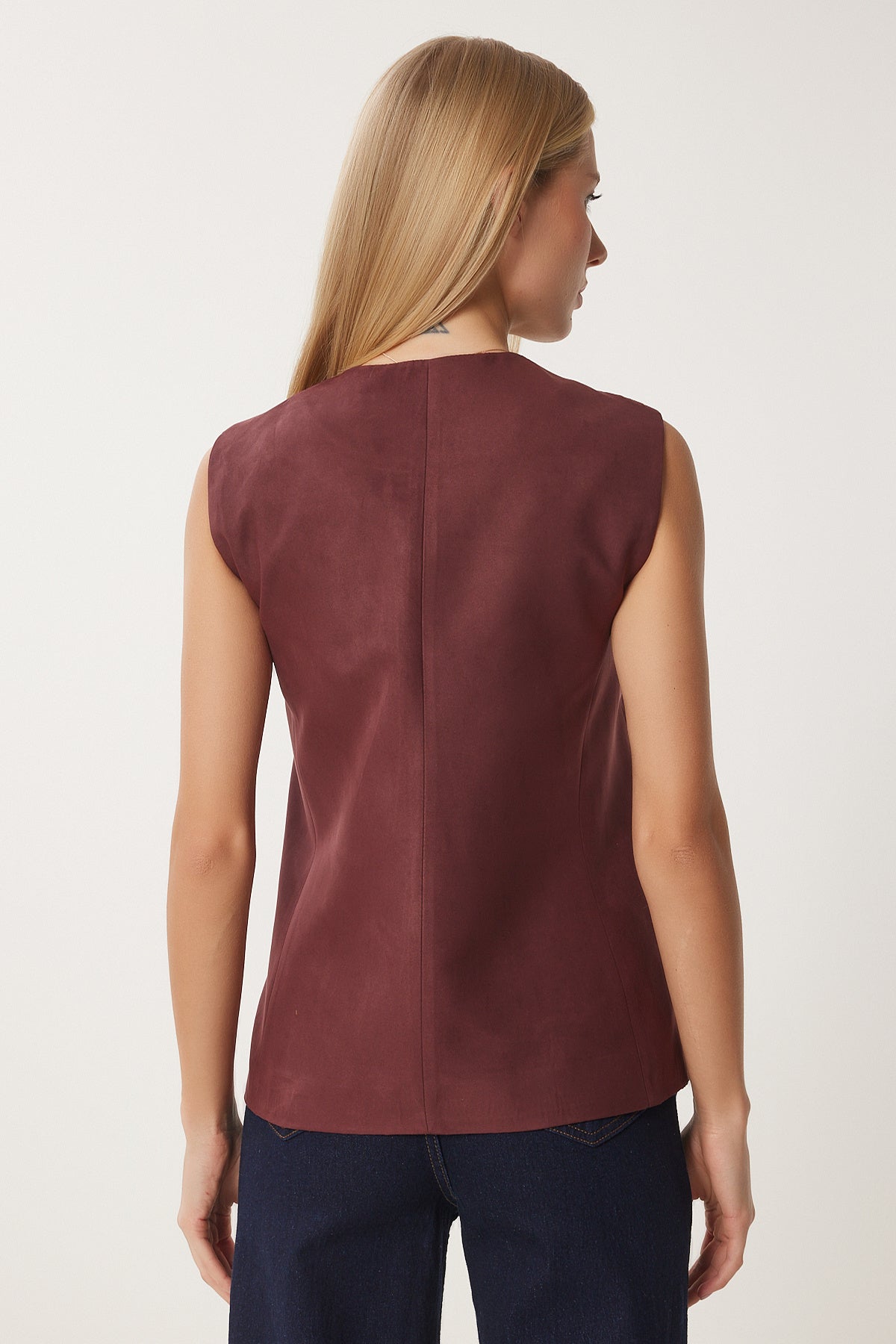 Bordo V Yaka Nubuk Yelek FN03387