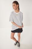 Beyaz Çizgili Oversize Örme T-Shirt ZV00285