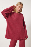 Kırmızı Rahat Fitilli Örme Bluz Pantolon Takım RG00047