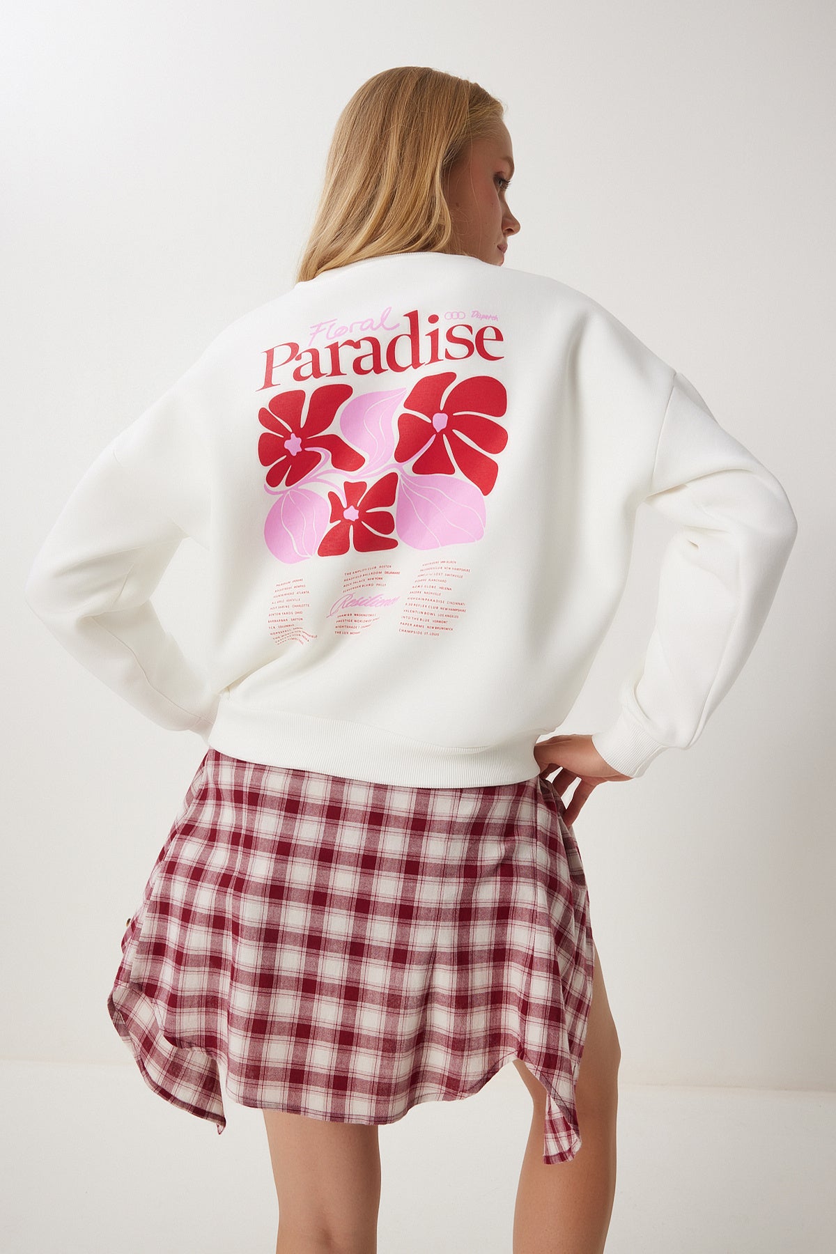 Ekru Baskılı Şardonlu Örme Sweatshirt BF00099