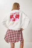 Ekru Baskılı Şardonlu Örme Sweatshirt BF00099