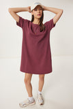 Bordo Soluk Efektli Basic Örme Elbise BF00102