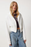 Ekru Kapüşonlu Şardonlu Fermuarlı Sweatshirt OW00051