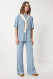 Mavi Oversize Örme T-Shirt Pantolon Takım FN03452