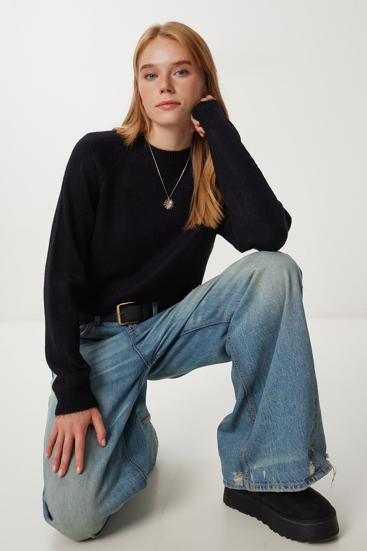 Siyah Basic Crop Triko Kazak Kİ00149