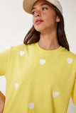 Sarı Kalp Nakışlı Pamuklu Örme T-Shirt AN00244