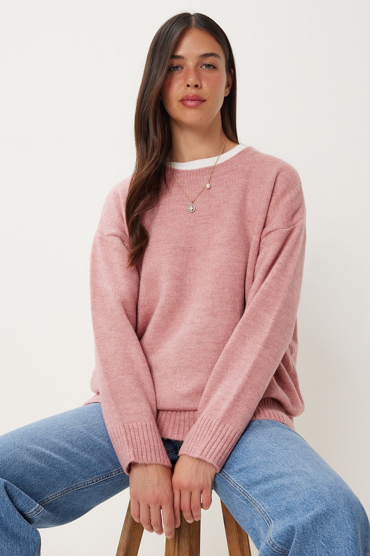 Orta Pembe Oversize Triko Kazak PN00054
