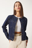 Lacivert Bisiklet Yaka Denim Ceket FN03417