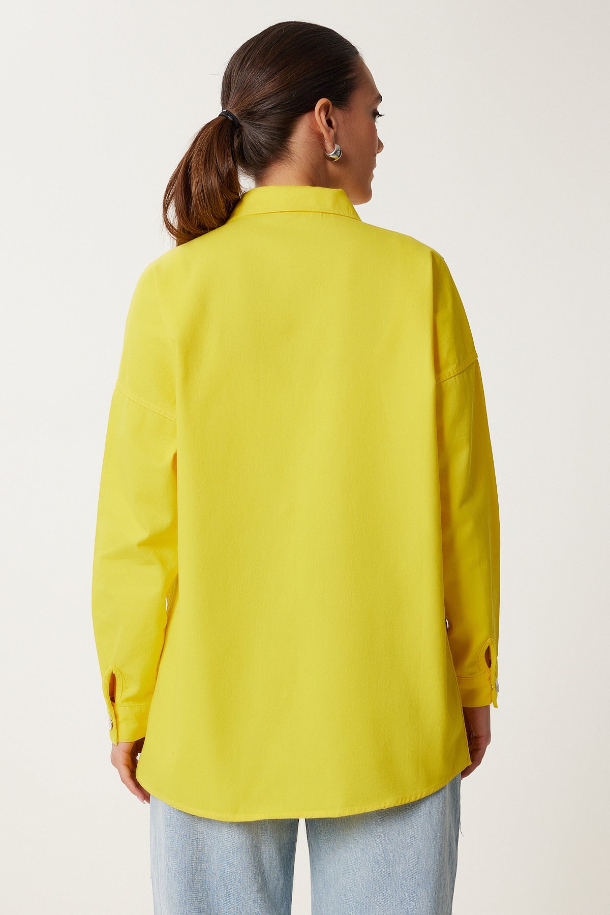Sarı Taşlı Oversize Gabardin Gömlek Ceket SA00040